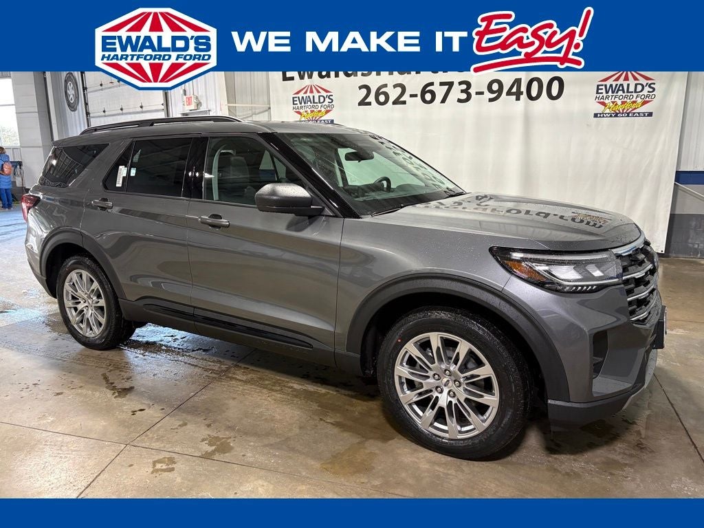 2026 Ford Explorer Active in Gray Metallic — front three-quarter view