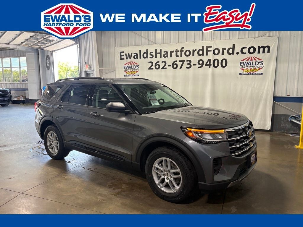 2026 Ford Explorer Active in Gray Metallic — front three-quarter view