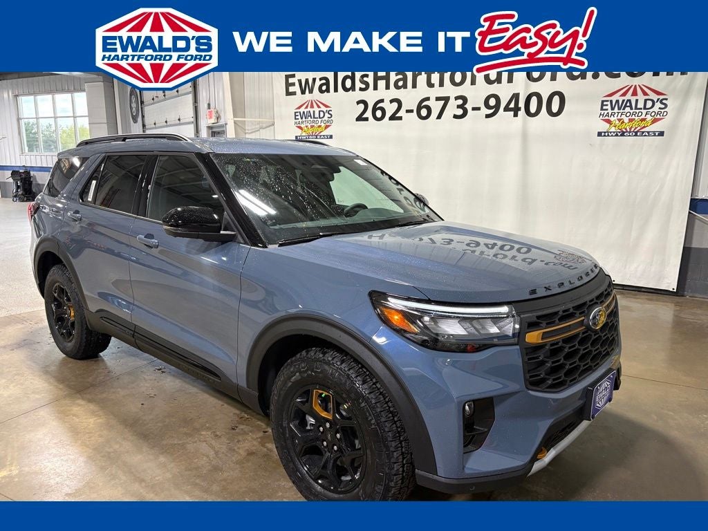 2026 Ford Explorer Tremor in Vapor Blue Metallic — front three-quarter view