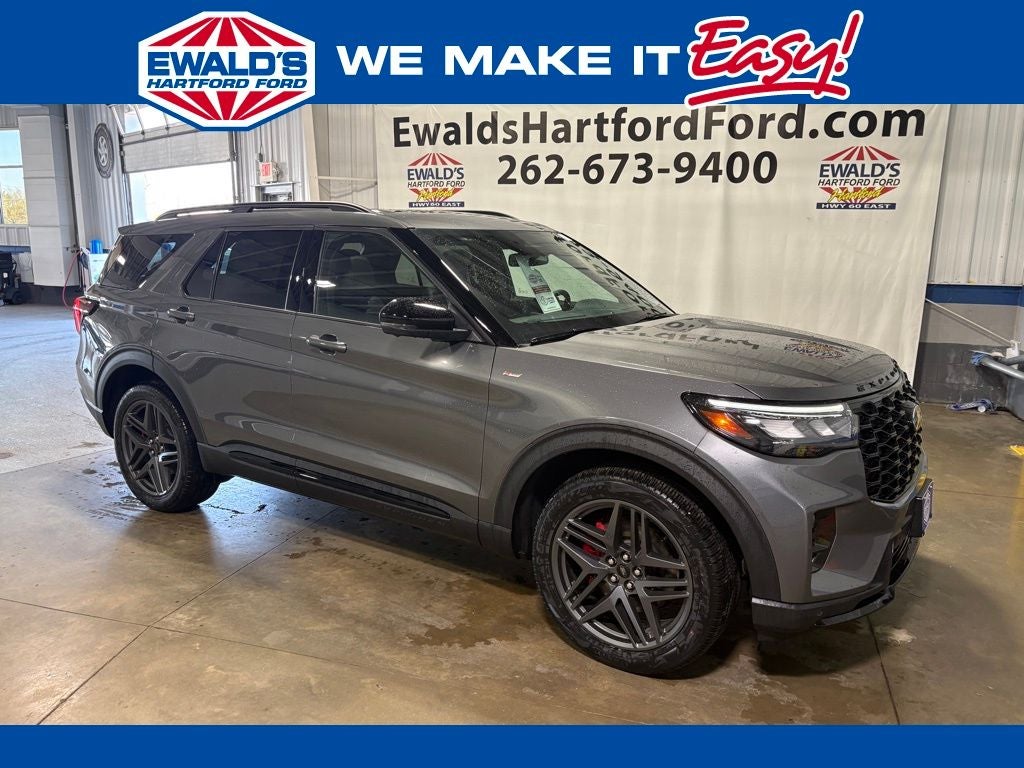 2026 Ford Explorer ST-Line in Carbonized Gray Metallic — front three-quarter view