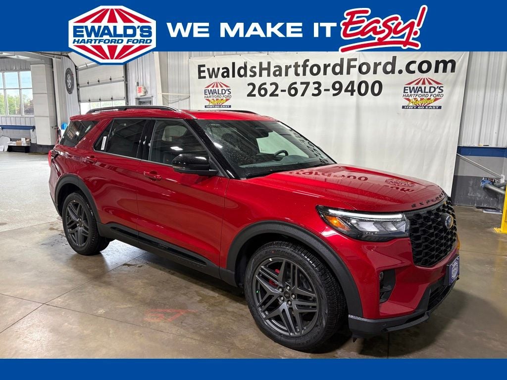 2026 Ford Explorer ST in Red Metallic — front three-quarter view