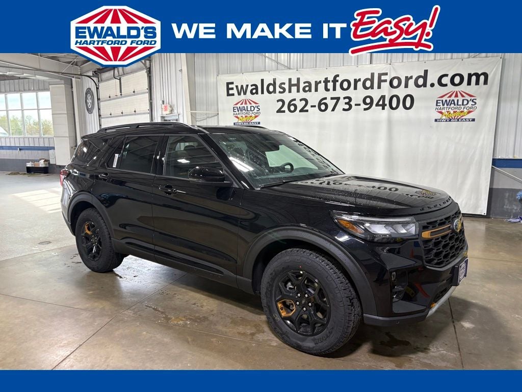 2026 Ford Explorer Tremor in Agate Black Metallic — front three-quarter view