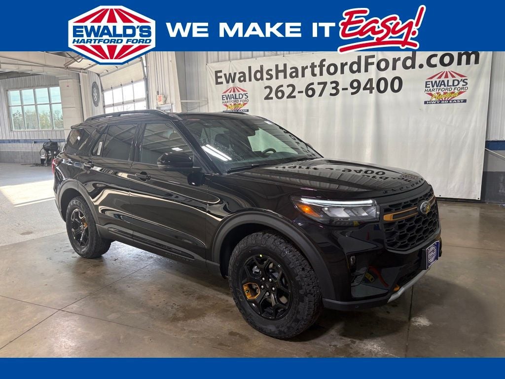 2026 Ford Explorer Tremor in Agate Black Metallic — front three-quarter view