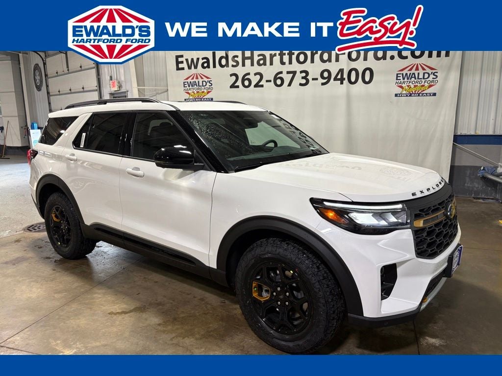 2026 Ford Explorer Tremor in White Metallic — front three-quarter view