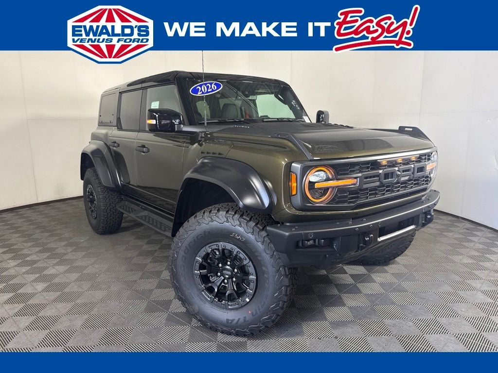 2026 Ford Bronco Raptor in Green Metallic — front three-quarter view