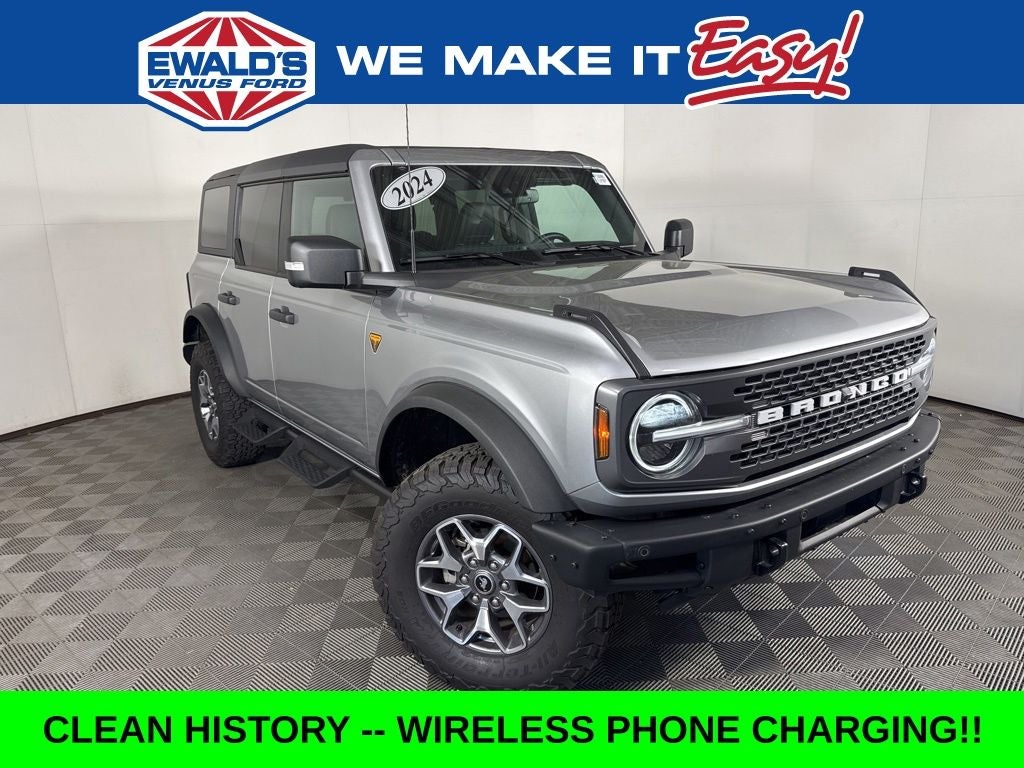 2024 Ford Bronco Badlands in Iconic Silver Metallic — front three-quarter view
