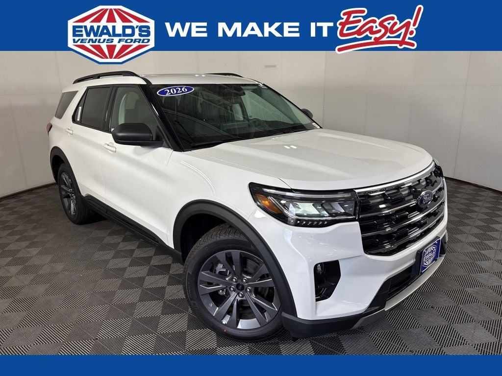 2026 Ford Explorer Active in White Metallic — front three-quarter view