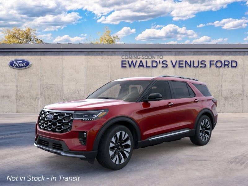 2026 Ford Explorer Platinum in Red Metallic — front three-quarter view