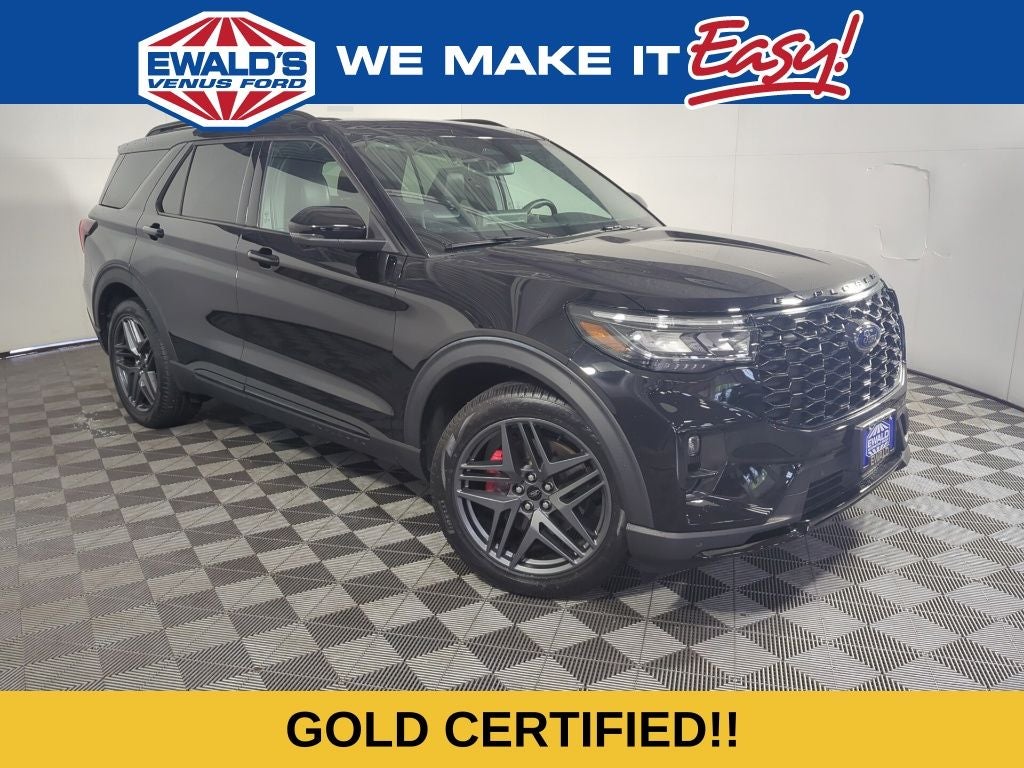 2025 Ford Explorer ST in Agate Black Metallic — front three-quarter view