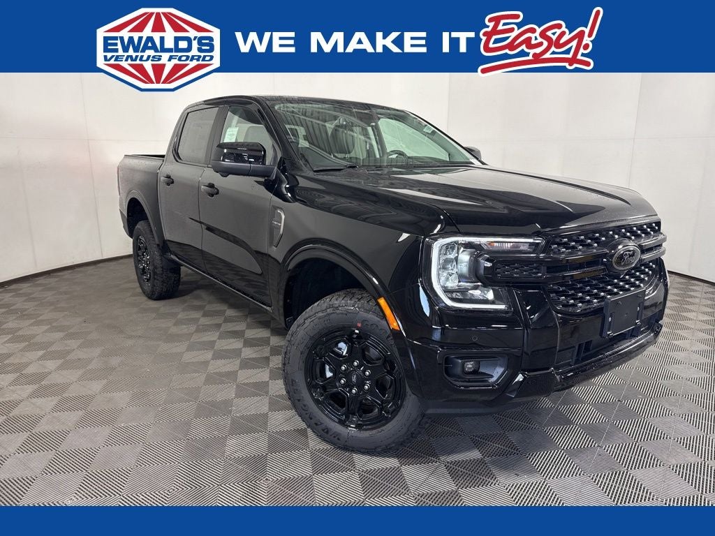 2026 Ford Ranger Lariat in Shadow Black — front three-quarter view
