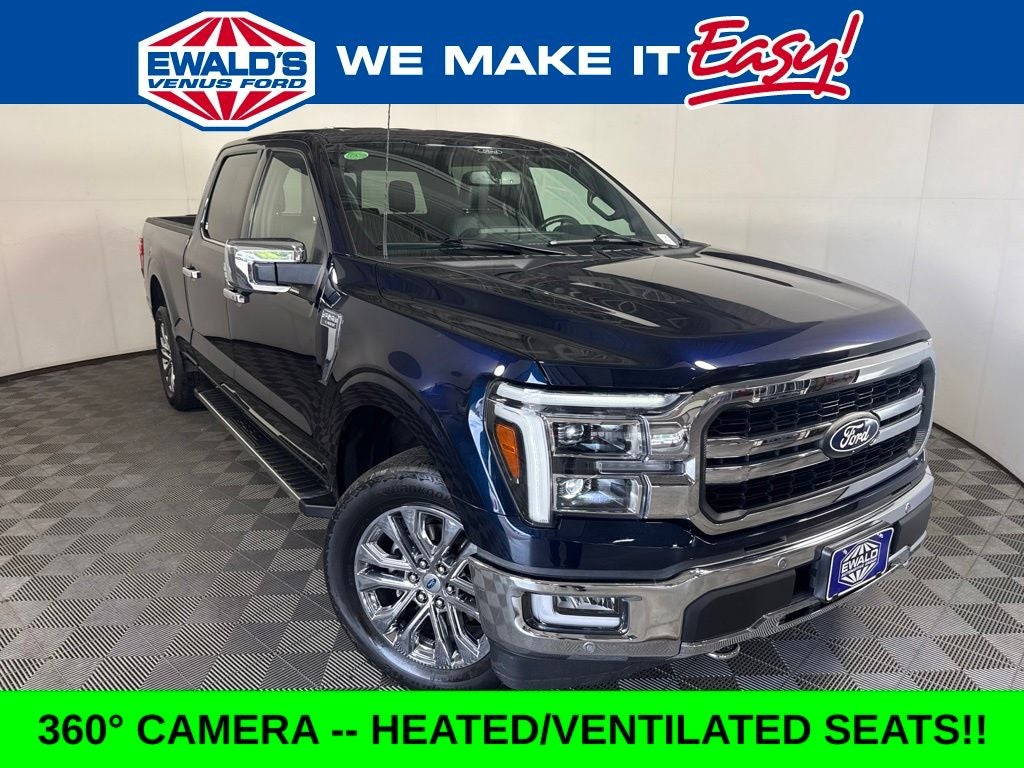 2024 Ford F-150 Lariat in Blue Metallic — front three-quarter view
