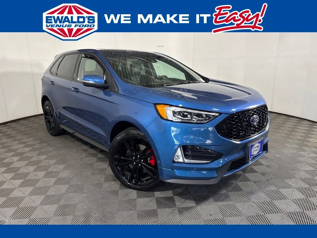 2019 Ford Edge ST in Blue Metallic — front three-quarter view